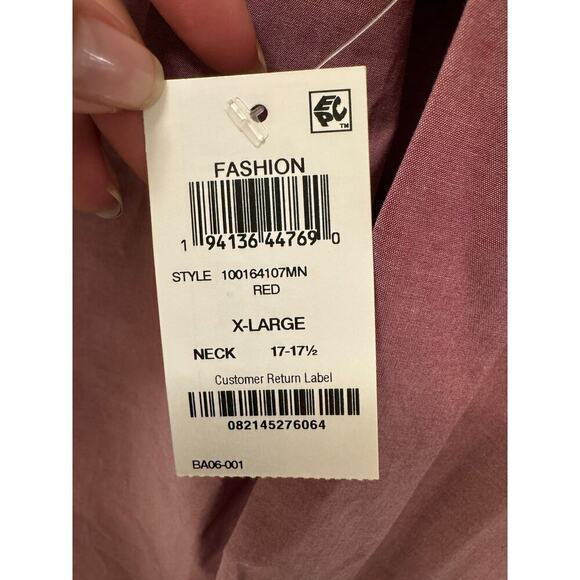 Bar III Men's NWT XL Pink Red Salmon Button Down Dress Shirt Slim fit Stretch - Picture 4 of 6